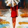 Lady In Red Under The Rain paint by number