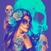 Skull Woman With Black Cat paint by number