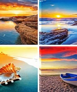 Sunset Sea Beach Set Of 4 paint by number