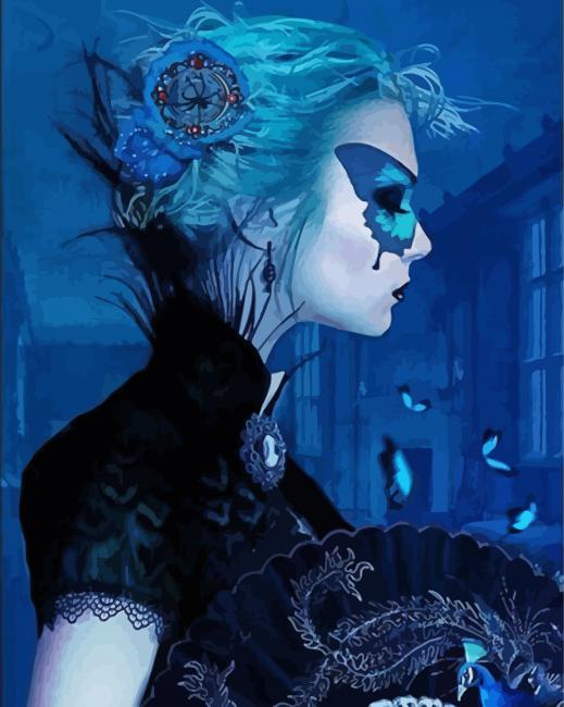 Woman With Bleu Flower Head paint by number