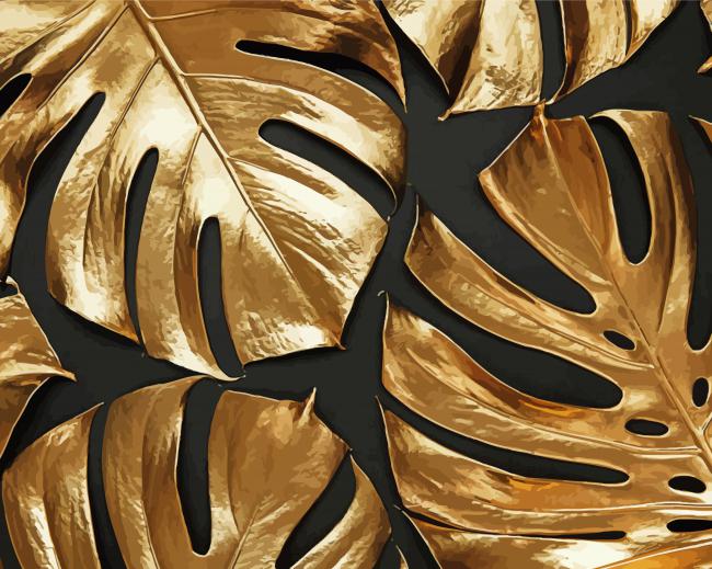 Golden Plant Leaves paint by number