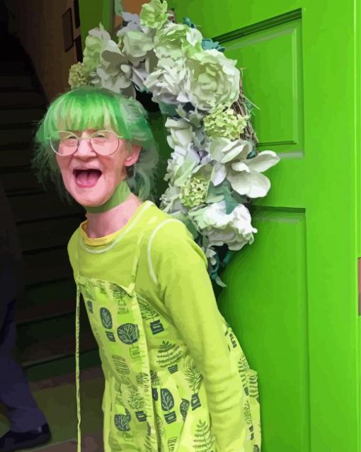 Green Lady Smiling paint by number