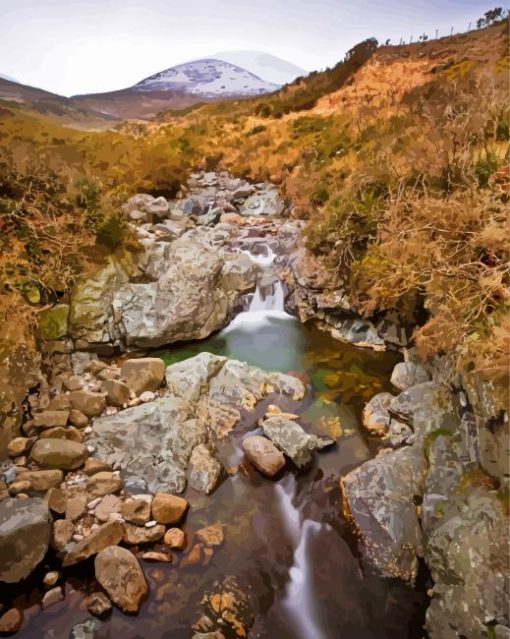 Mourne Snowy Mountains Waterfall paint by number