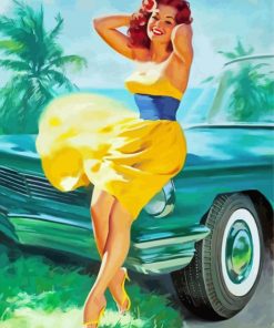 Pin Up Girl In Yellow Dress paint by number