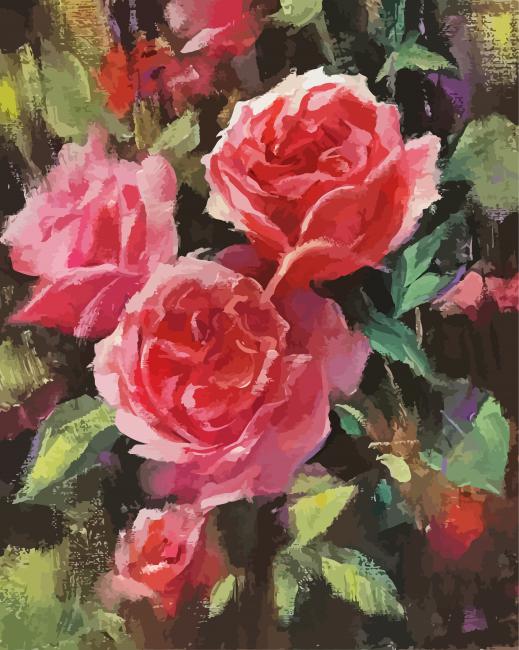 Pink Roses Contemporary Floral paint by number