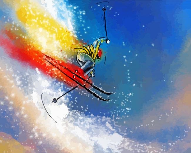 Ski Jump Art Illustration paint by number