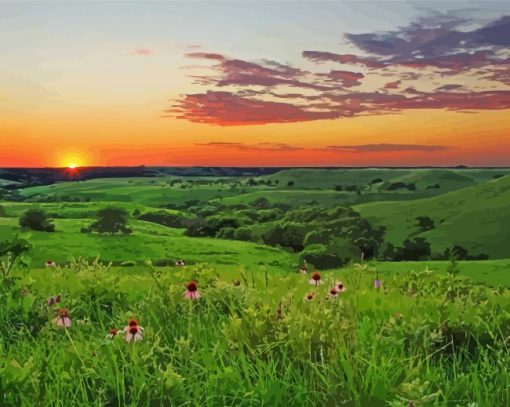 Sunset At Flint Hills paint by number