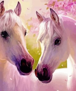 Two White Horses With flowers paint by number