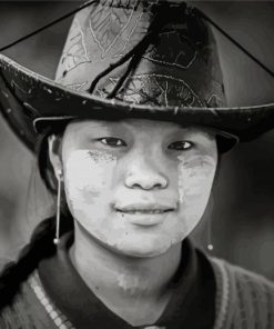 Black And White Lady In Cowboy Hat paint by number