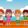 Cute Kids At Beach Cartoon paint by number