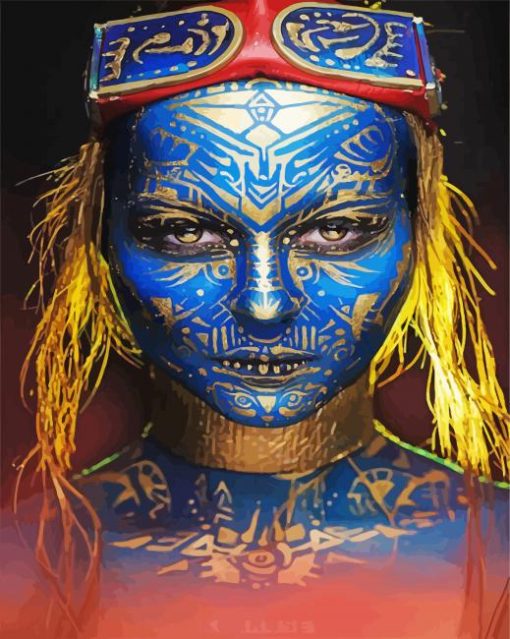 Blue Gold Face paint by number