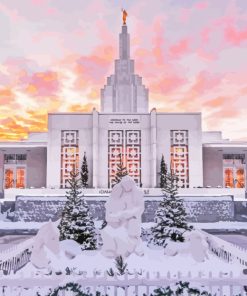 Idaho Falls Temple In Snow paint by number