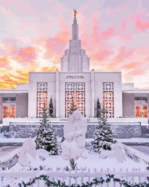 Idaho Falls Temple In Snow paint by number
