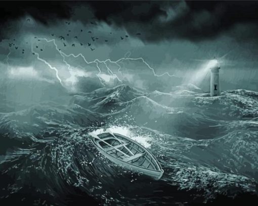 Lighthouse Storm At Sea paint by number