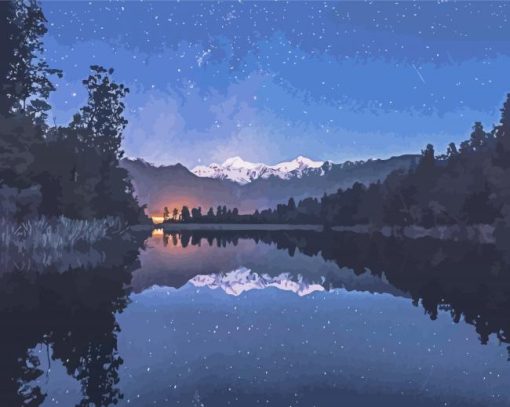 Night Lake Reflection paint by number