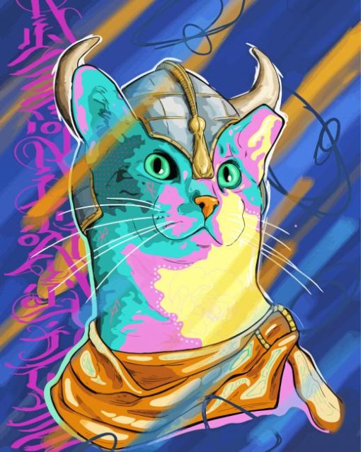 Colorful Viking Cat paint by number