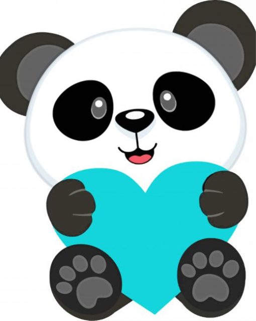 Cute Panda And Blue Heart paint by number