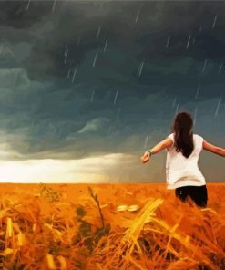 Girl In Field Under Grey Sky Diamond Painting