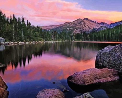 Rock Mountains Pink Sky paint by number