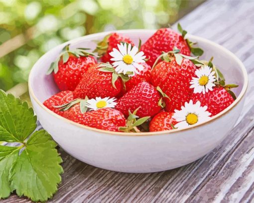 Strawberry And Daisies In Bowl paint by number