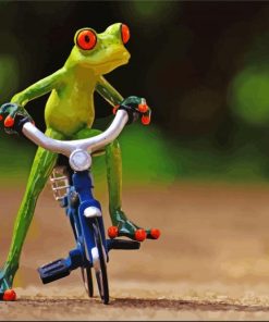 Aesthetic Green Frog On Bicycle paint by number