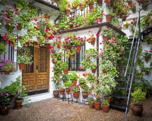 Cool House With Flowers paint by number