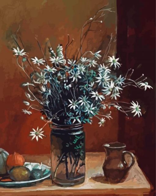 Flannel Flowers In Glass And Fruits Still Life paint by number