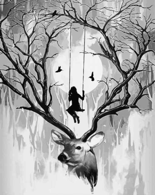 Girl Swing On Stag paint by number