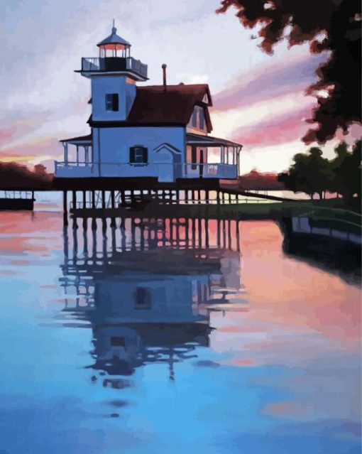 Riverside Lighthouse Art paint by number