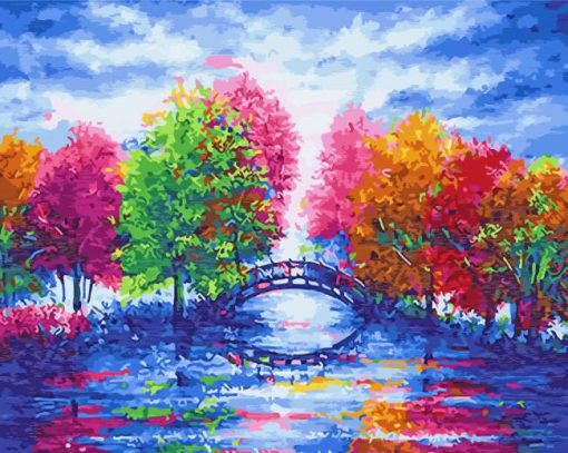 Aesthetic Colorful Trees On Bridge paint by number