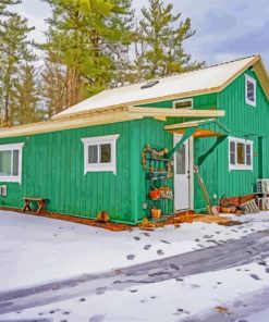 Green Secluded Cabin paint by number