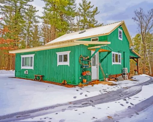 Green Secluded Cabin paint by number