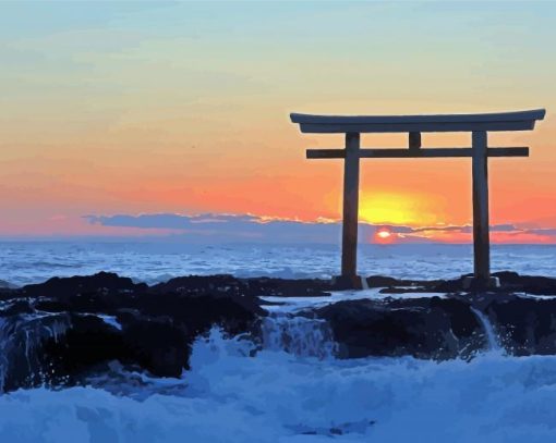 Japan Ocean Tori Gate paint by number