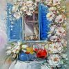 Window With White Flowers Art paint by number