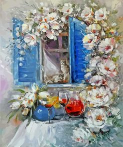 Window With White Flowers Art paint by number