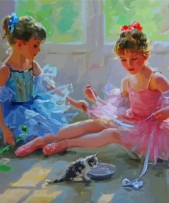 Ballerina Children With Cat Art paint by number