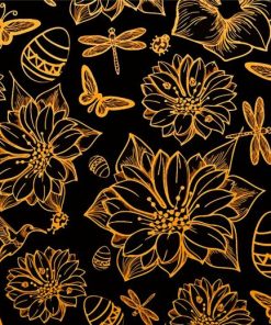 Black And Gold Flower paint by number
