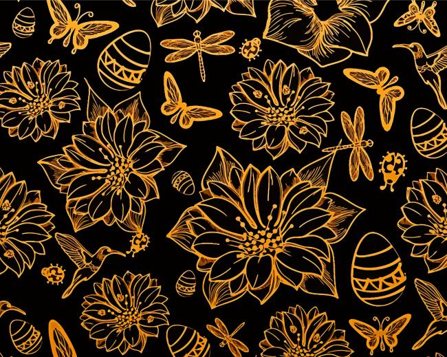Black And Gold Flower paint by number