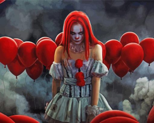 Creepy Girl Clown paint by number