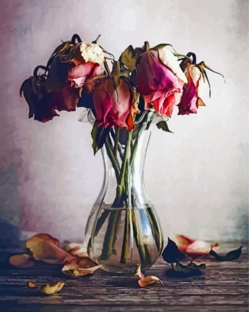 Dying Rose In Glass Vase paint by number