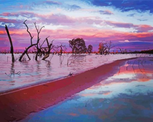 Menindee Lake At Sunset paint by number