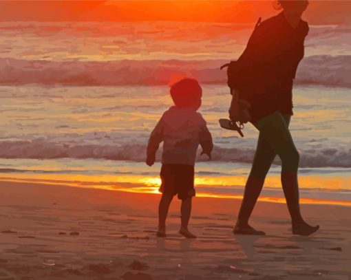 Mother And Son On Beach paint by number