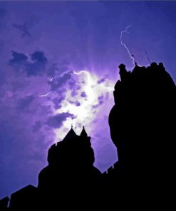 Pierrefonds Castle Silhouette And Lightning paint by number