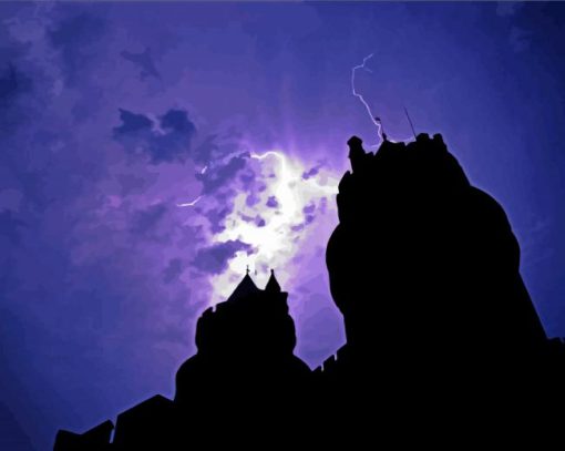 Pierrefonds Castle Silhouette And Lightning paint by number