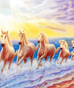 Seven Running Horses At Sunrise In Beach paint by number