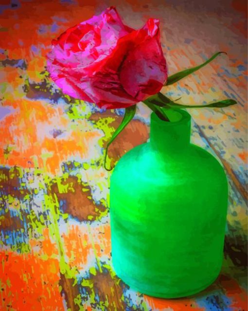 Single Rose In Green Vase paint by number