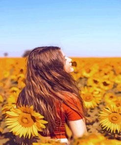 Sunflower Field With Lady paint by number