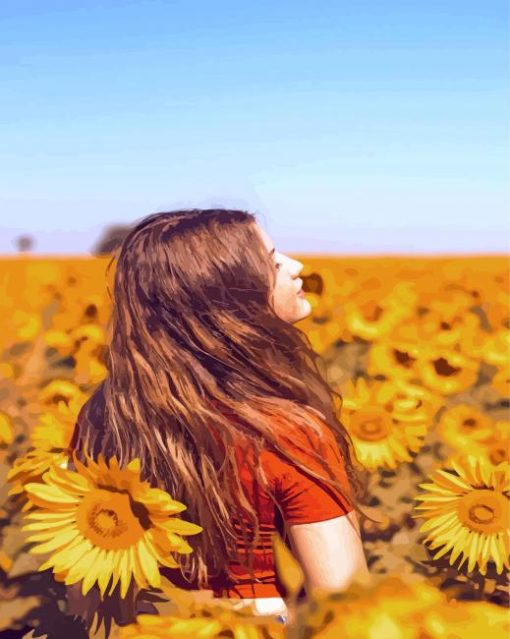 Sunflower Field With Lady paint by number