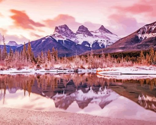 Sunset Over Three Sisters Mountains paint by number