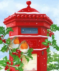 Vintage Red Post Box And Birds paint by number